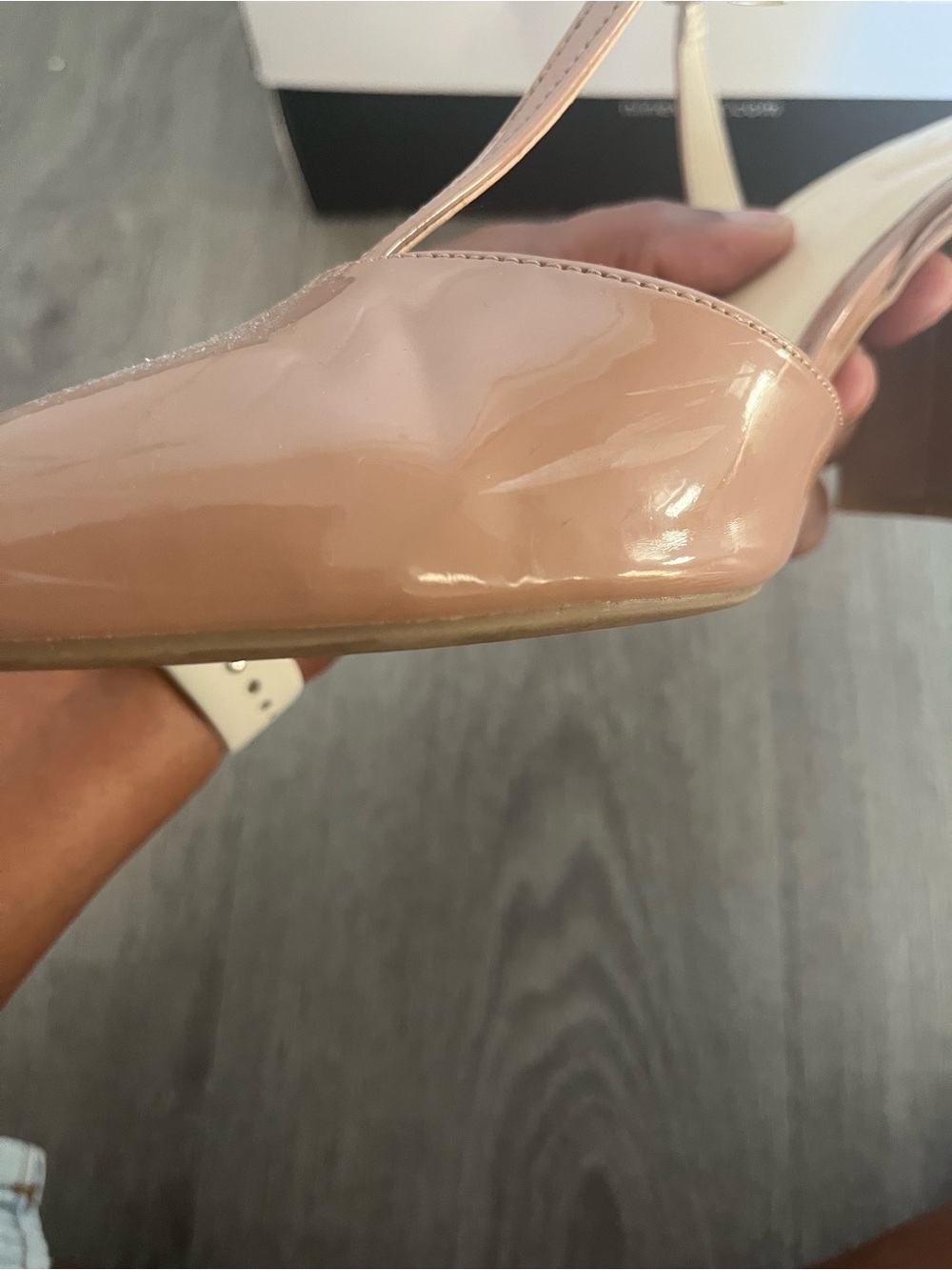 Nine West Patent Nude Brown Pointed Block Heel Sandals - Picture 4 of 5